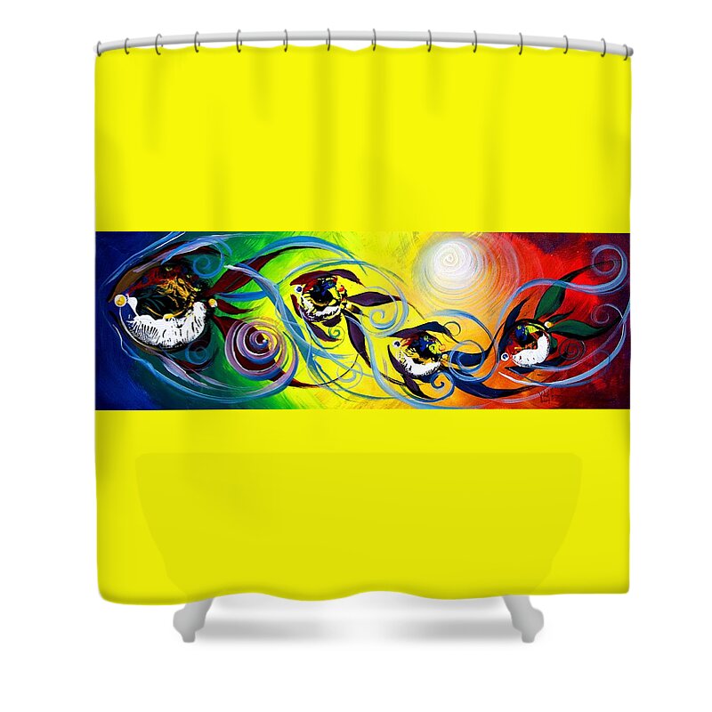 Fish Shower Curtain featuring the painting They Follow for A While by J Vincent Scarpace