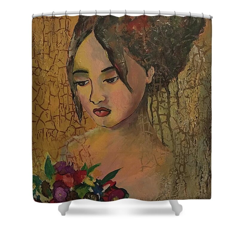 Painting Shower Curtain featuring the painting Think of you by Maria Karlosak