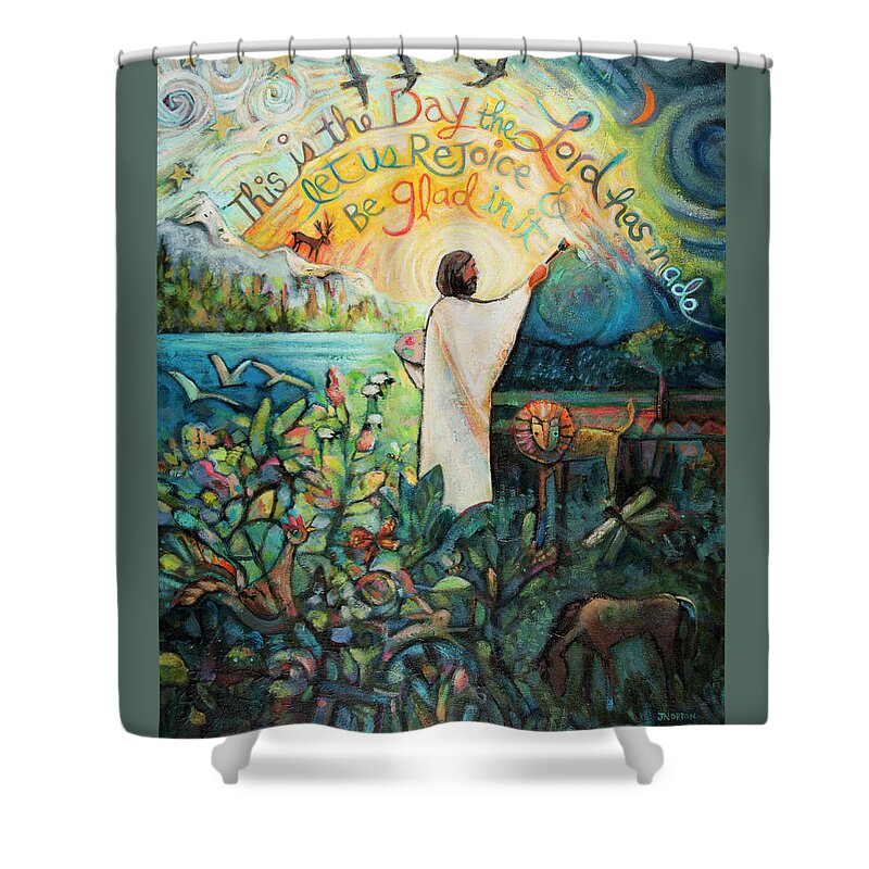 Jen Norton Shower Curtain featuring the painting This Is The Day the Lord Has Made by Jen Norton