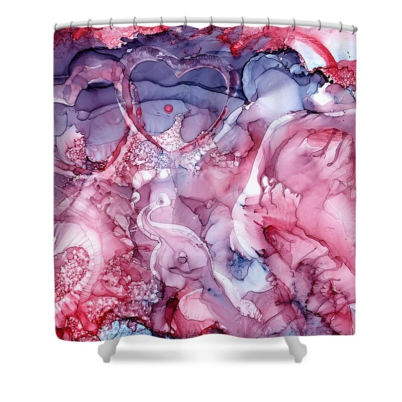Heart Shower Curtain featuring the painting This Is Us by Angela Marinari