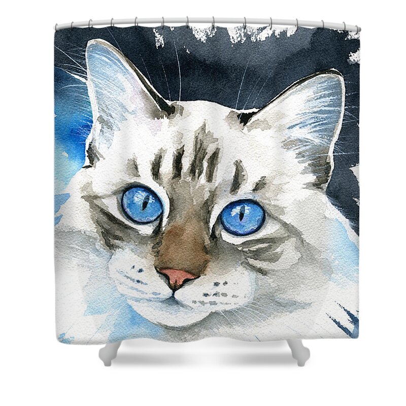 Cat Shower Curtain featuring the painting Those Blue Eyes by Dora Hathazi Mendes