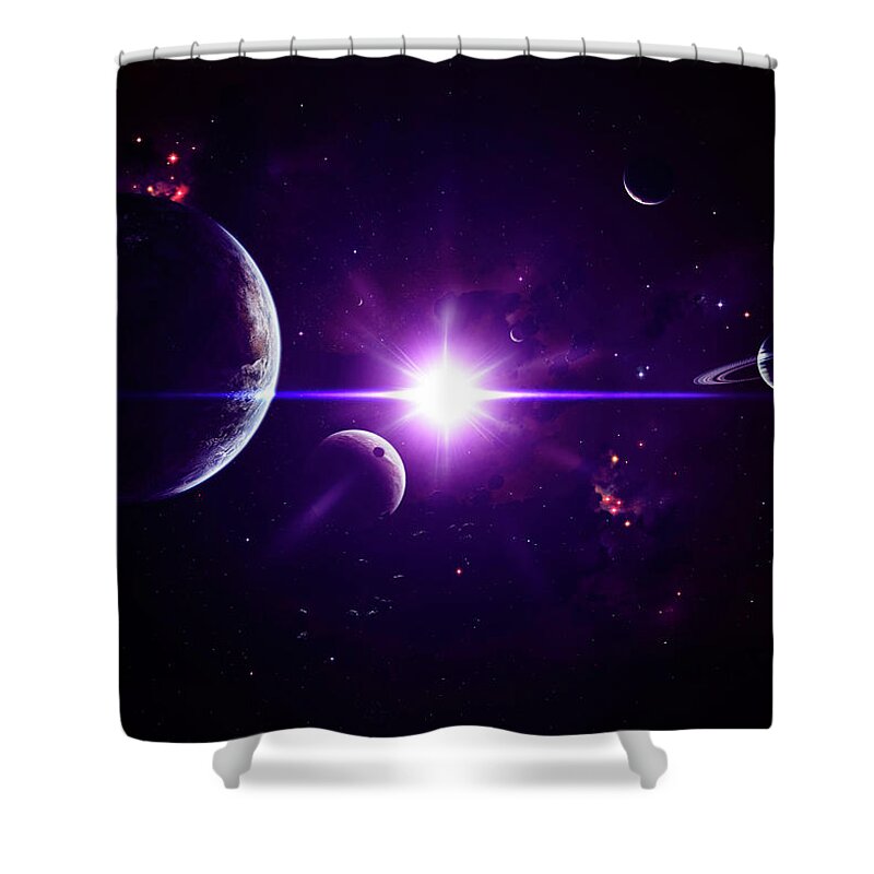Purple Shower Curtain featuring the digital art Though Jovian Planets May Be Composed by Stocktrek Images/kevin Lafin