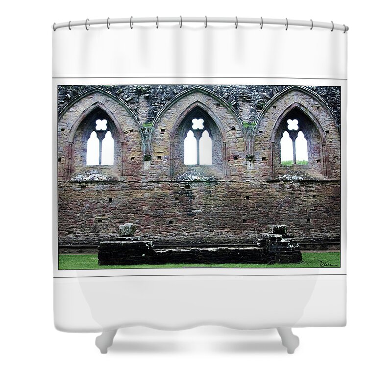 Tintern Abbey Shower Curtain featuring the photograph Three Arches at Tintern Abbey by Peggy Dietz