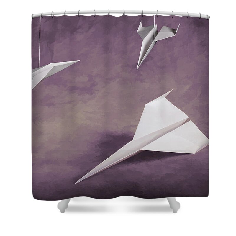 Airplane Shower Curtain featuring the photograph Three Paper Airplanes by Tom Mc Nemar