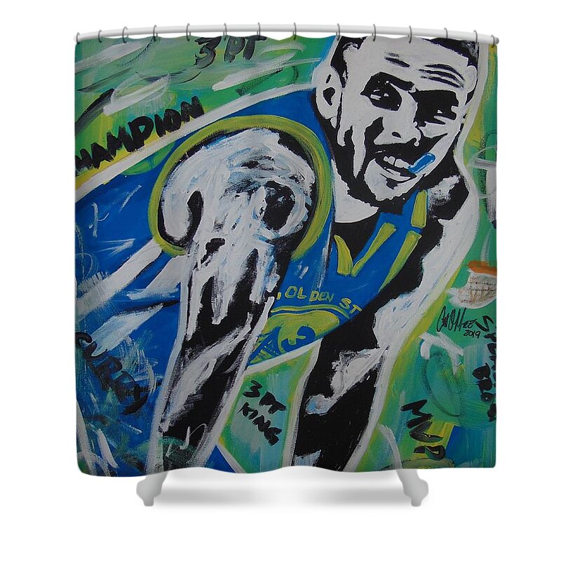 Steph Curry Shower Curtain featuring the painting Three Point King by Antonio Moore