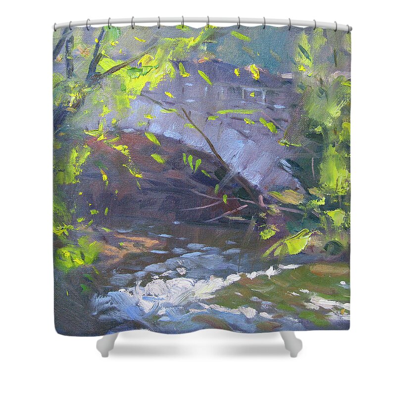 Three Sisters Shower Curtain featuring the painting Three Sisters Islands by Ylli Haruni