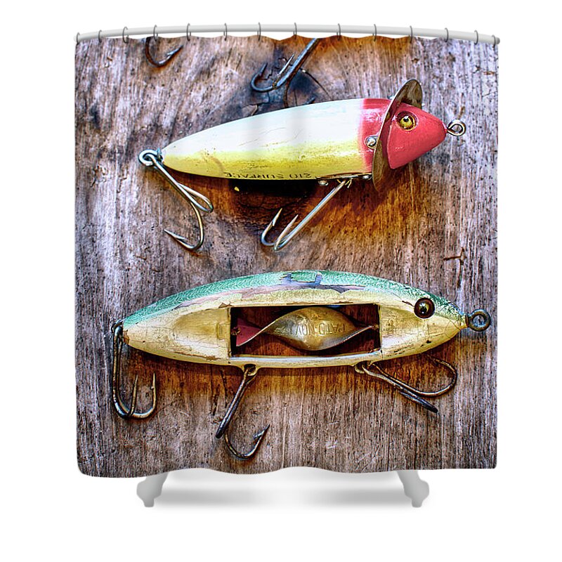 Three Vintage Fishing Lures Shower Curtain