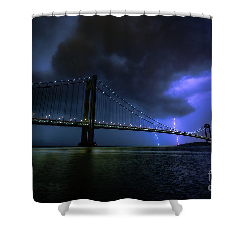 Architecture Shower Curtain featuring the photograph Electric Bridge by Stef Ko