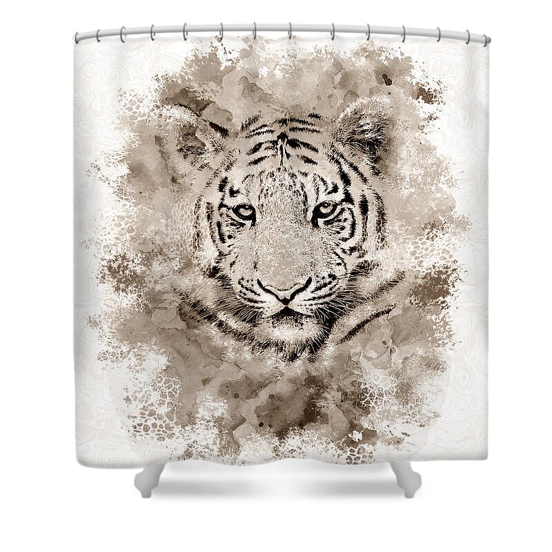 Tiger Shower Curtain featuring the digital art Tiger 4 by Lucie Dumas