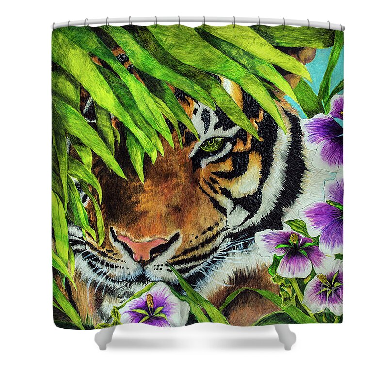 Tiger Shower Curtain featuring the drawing Tiger Lily by Scott Parker