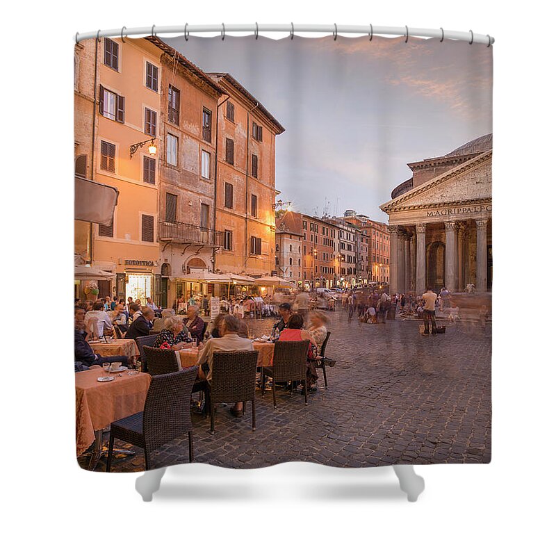 Crowd Shower Curtain featuring the photograph Time Lapse View Of People In Town Square by Cultura Rm Exclusive/lost Horizon Images