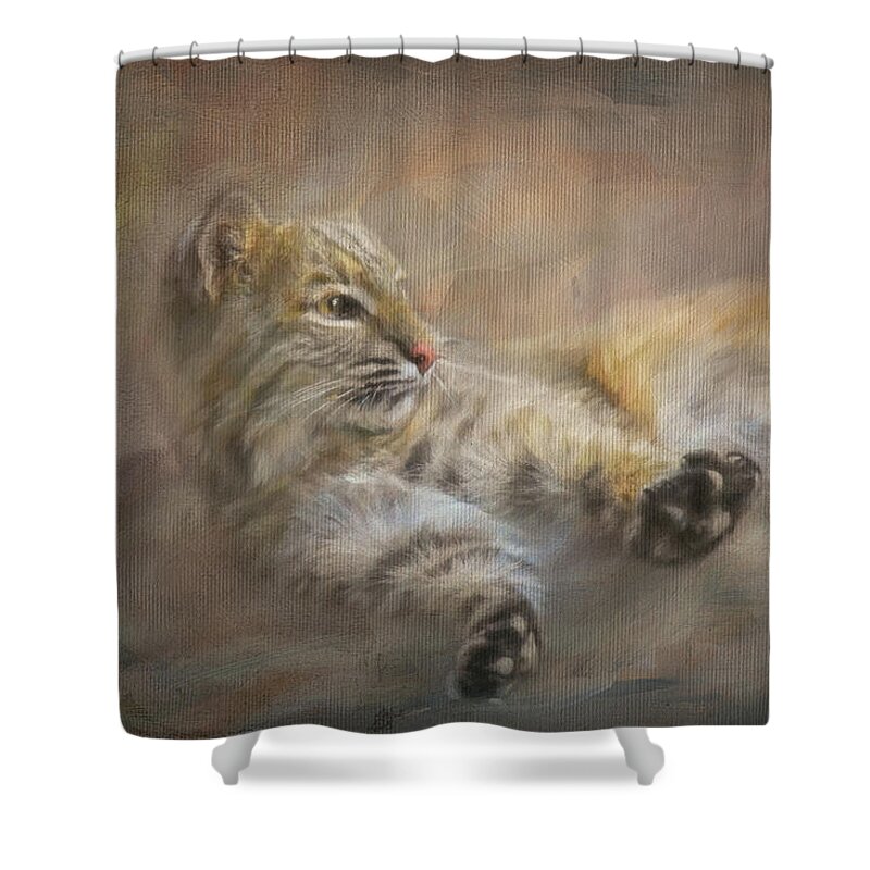 Bobcat Shower Curtain featuring the painting Time To Rise and Shine by Jai Johnson