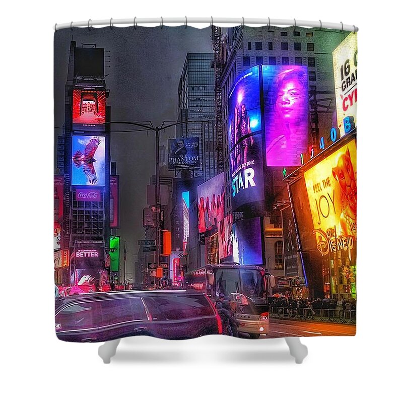 Times Square Shower Curtain featuring the photograph Times Square - The Light Fantastic 2016 by Christopher Lotito