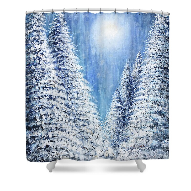 Winter Shower Curtain featuring the painting Tim's Winter Forest 2 by Holly Carmichael