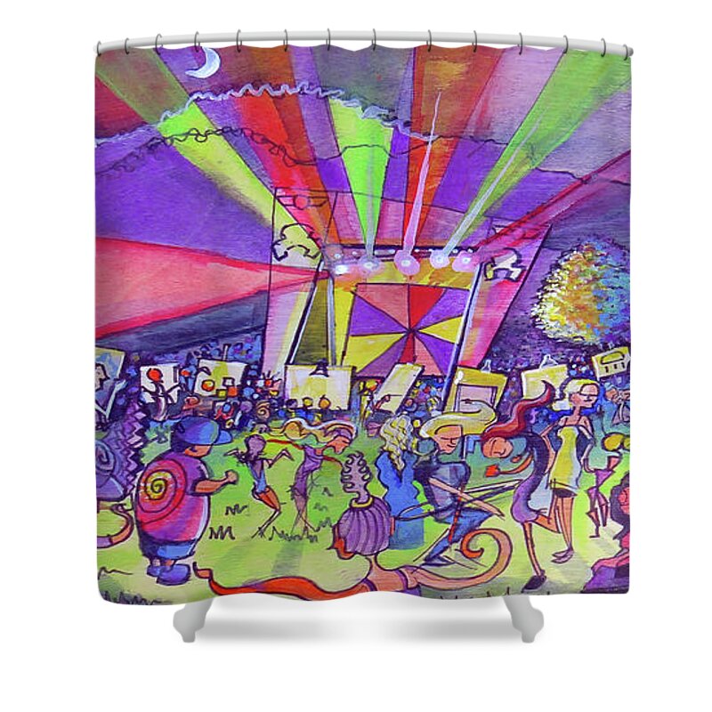Live Shower Curtain featuring the painting Arise Fest 2019 Live Painting while Tipper and Clozee played. by David Sockrider