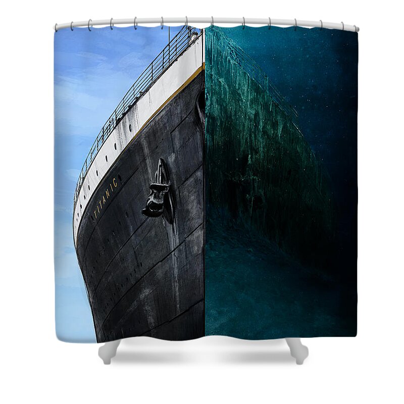 History Shower Curtain featuring the digital art Titanic Double by Andrea Gatti