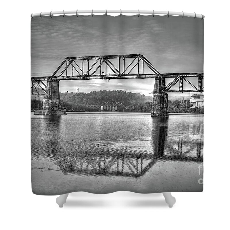 Tennessee Shower Curtain featuring the photograph TN River Sunrise in BW by Douglas Stucky