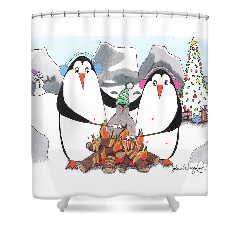 Christmas Shower Curtain featuring the drawing Toasty Goodness by John Wiegand
