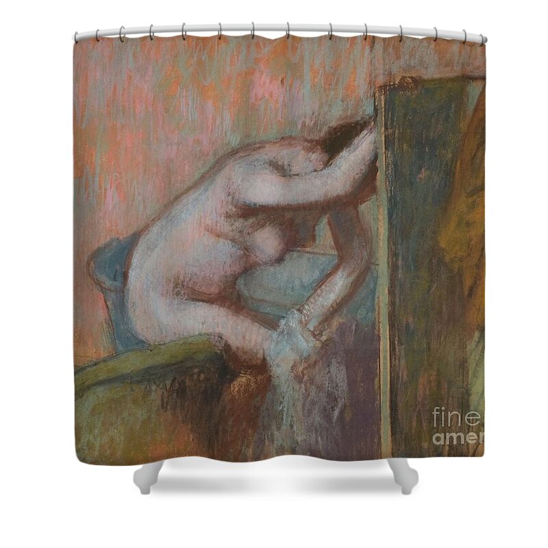 Edgar Degas Shower Curtain featuring the painting Toilette After The Bath, Circa 1888 Pastel by Edgar Degas