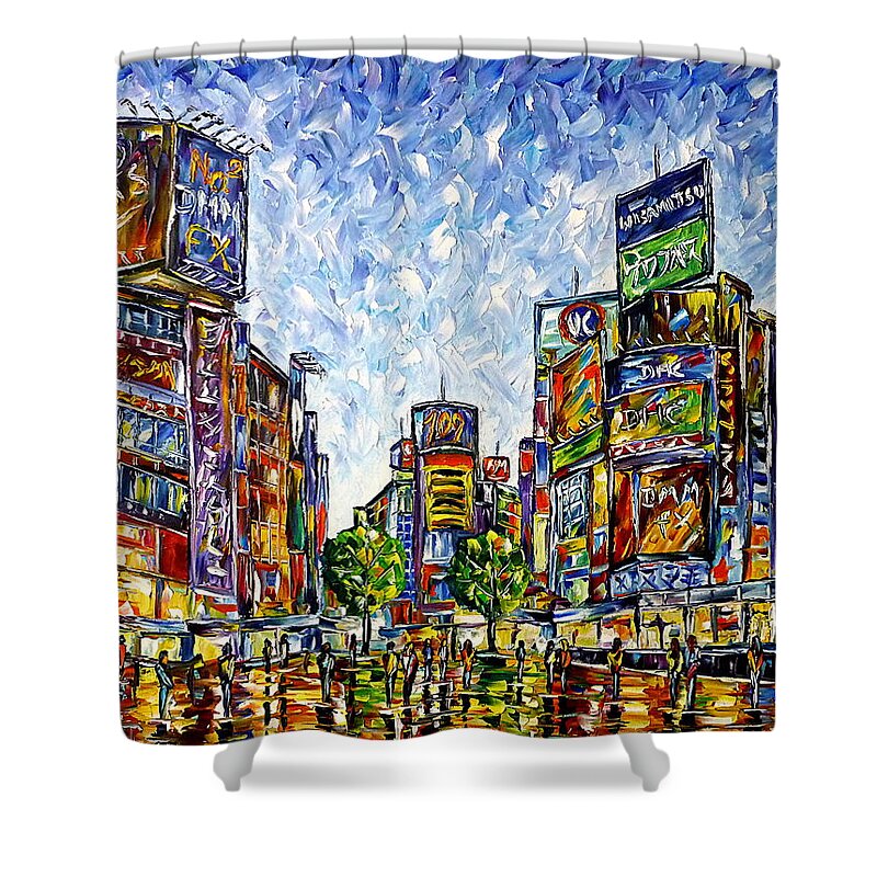 Tokyo Abstract Shower Curtain featuring the painting Tokyo by Mirek Kuzniar