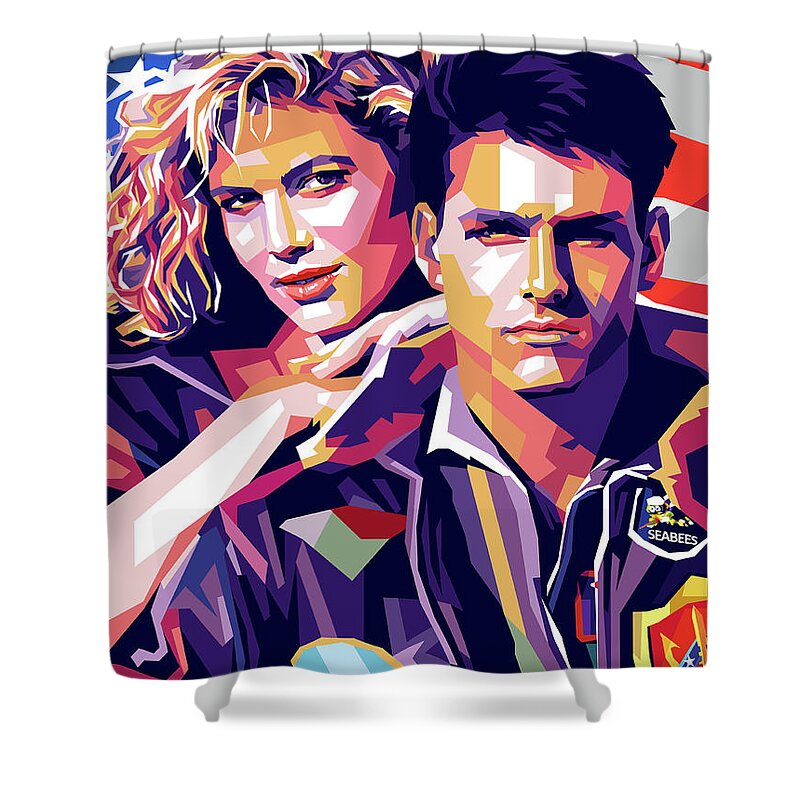 Tom Shower Curtain featuring the digital art Tom Cruise and Kelly McGillis by Stars on Art