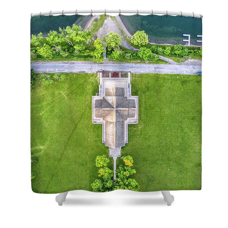 Finger Lakes Shower Curtain featuring the photograph Top Down View Of Norton Chapel by Anthony Giammarino