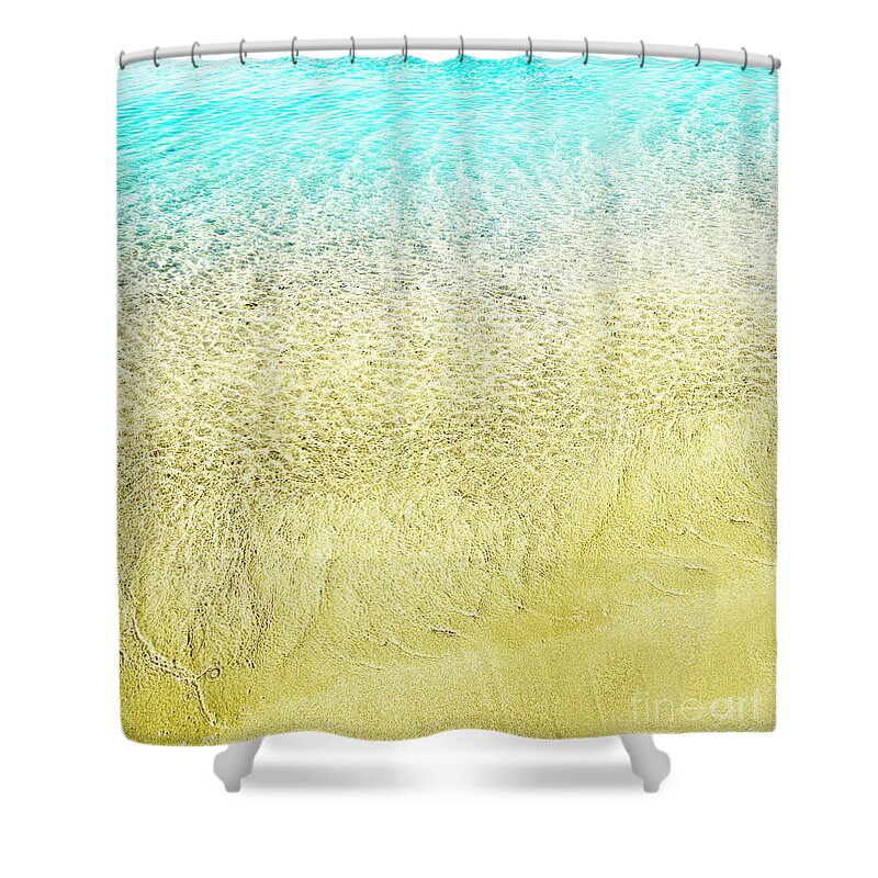 Sea Shower Curtain featuring the photograph Top view of sea water and sand texture image. by Jelena Jovanovic