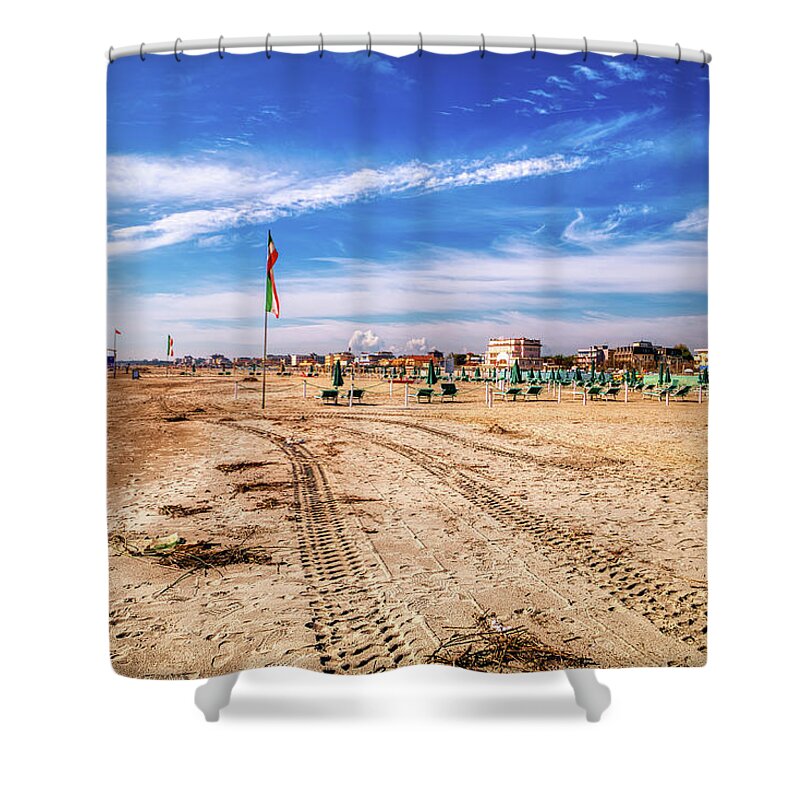 Adriatic Shower Curtain featuring the photograph Tracks On Seaside by Vivida Photo PC