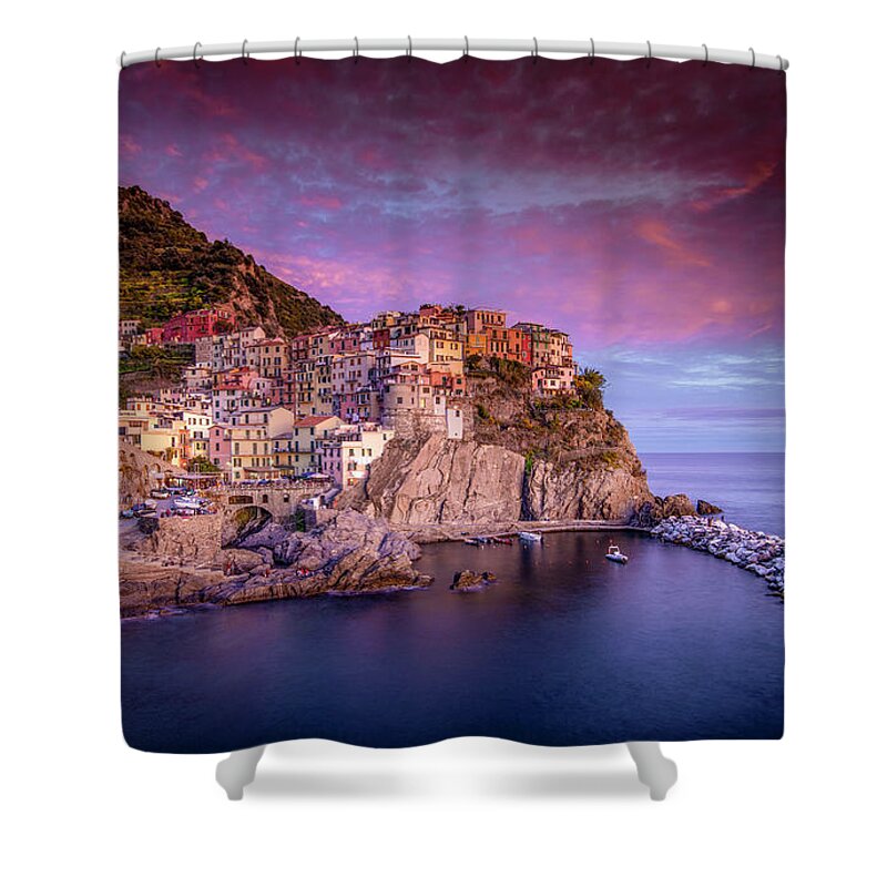 Marco Crupi Shower Curtain featuring the photograph Tramonto Sunset in Manarola by Marco Crupi
