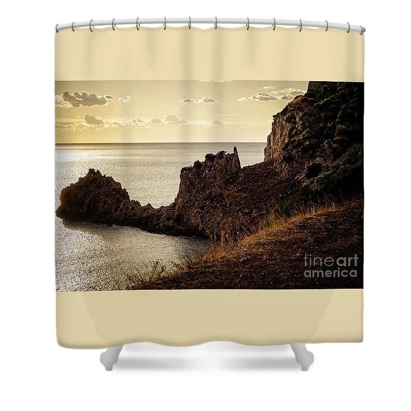 Tranquil Mediterranean Sunset Shower Curtain featuring the photograph Tranquil Mediterranean Sunset  by Prints of Italy