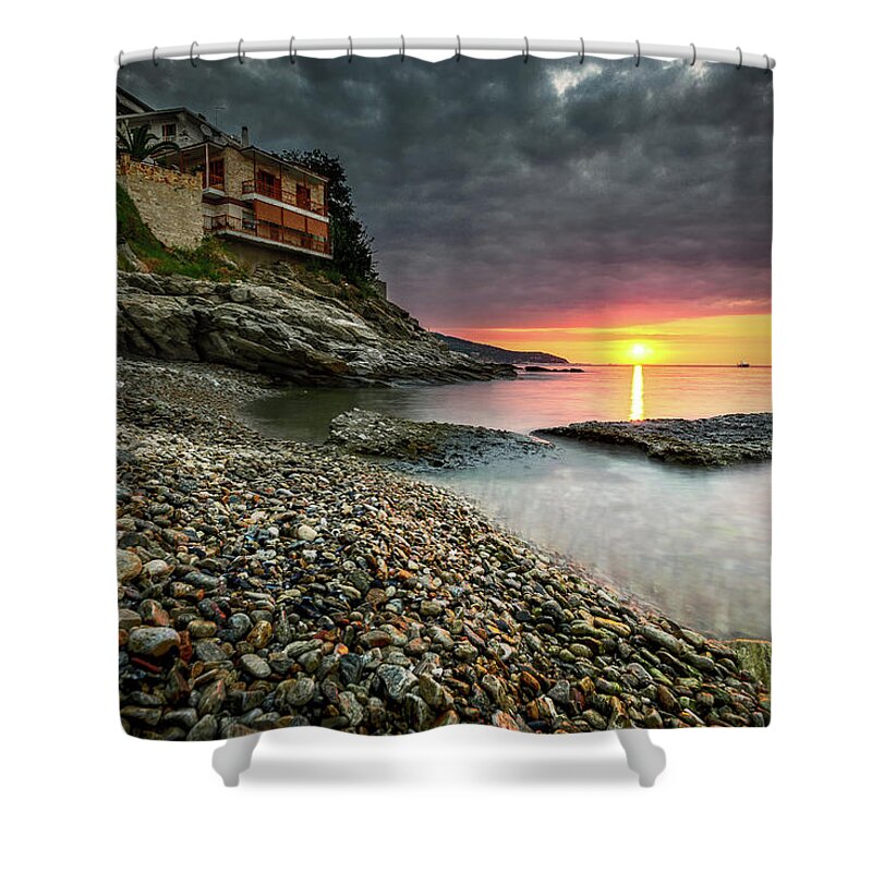 Macedonia Shower Curtain featuring the photograph Tranquil Sunrise by Elias Pentikis