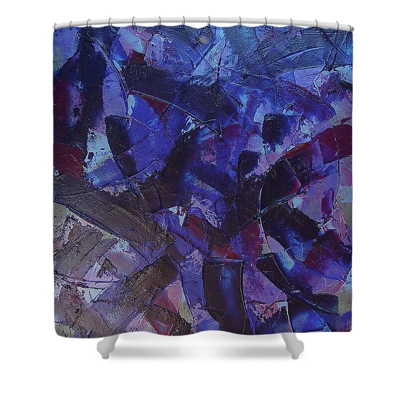 Blue Shower Curtain featuring the painting Transitions with Blue and Magenta by Dean Triolo