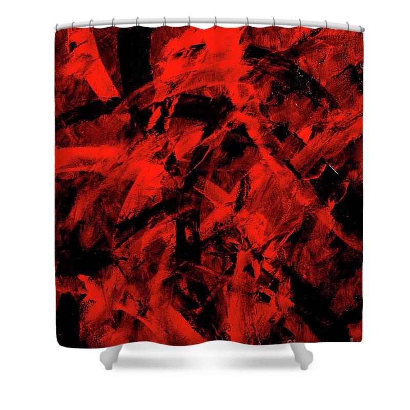 Red Shower Curtain featuring the painting Transitions with Red and Black by Dean Triolo