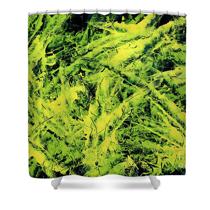 Abstract Shower Curtain featuring the painting Transitions with Yellow, Green and Blue by Dean Triolo