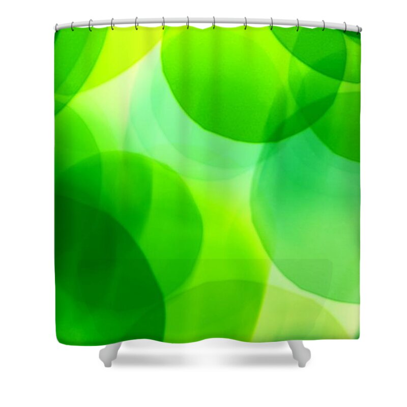 Particle Shower Curtain featuring the photograph Translucent Green Light Background by Merrymoonmary