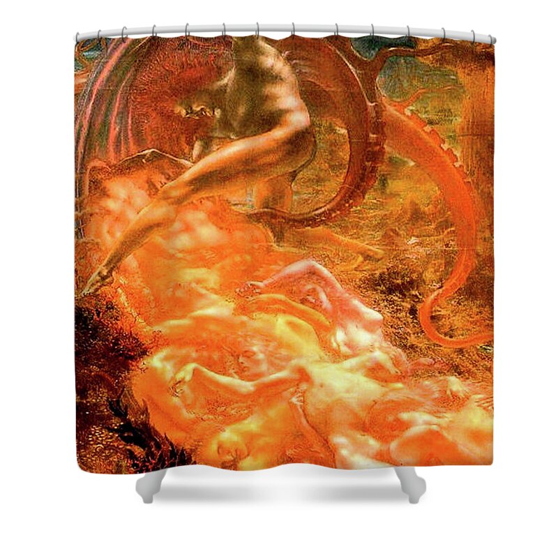 Jean Delville Shower Curtain featuring the painting Treasures of Satan by Jean Delville