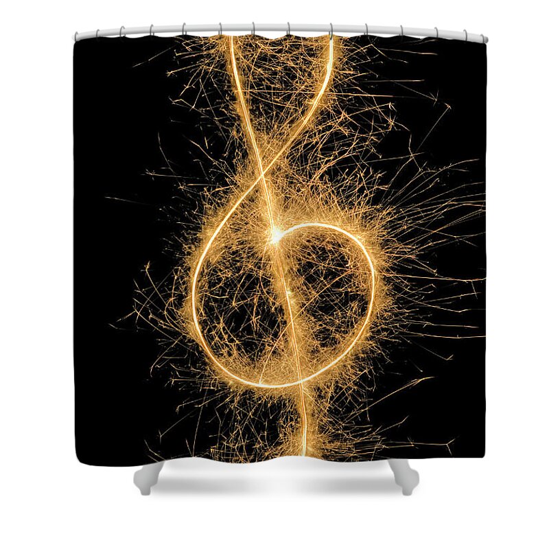 Orange Color Shower Curtain featuring the photograph Treble Clef Drawn With A Sparkler by Martin Diebel