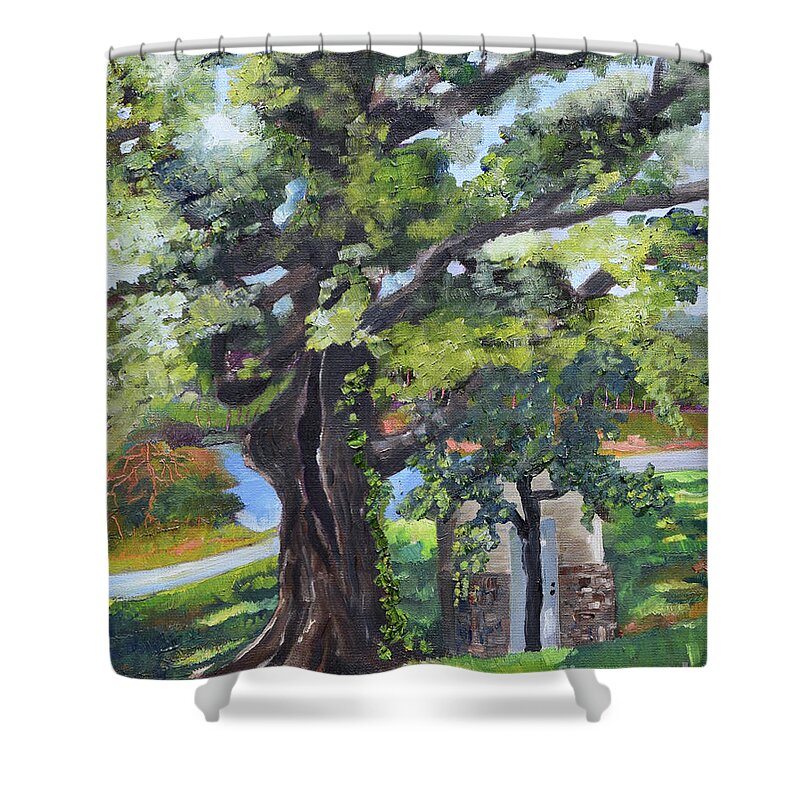 Large Oak Tree Shower Curtain featuring the painting Tree at Cartecay by Jan Dappen