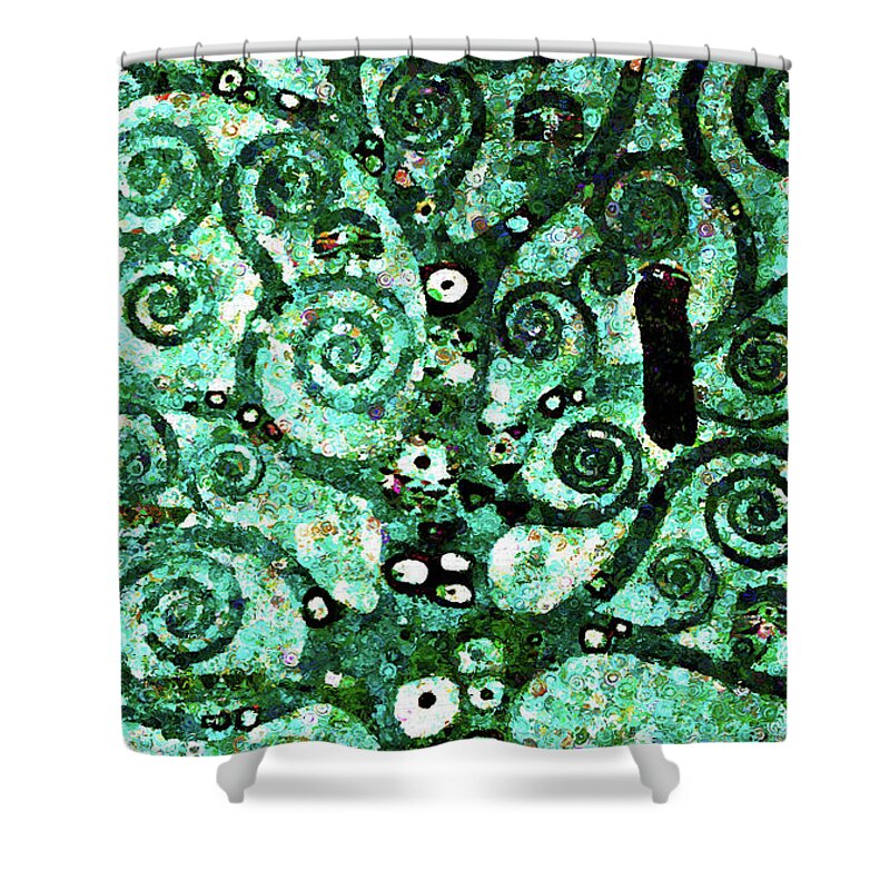 Tree Of Life Abstract Expressionism Shower Curtain featuring the mixed media Tree Of Life Abstract Expressionism by Georgiana Romanovna