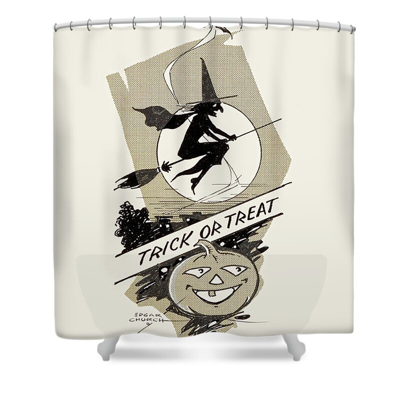 Witch Shower Curtain featuring the painting Trick or Treat by Edgar Church