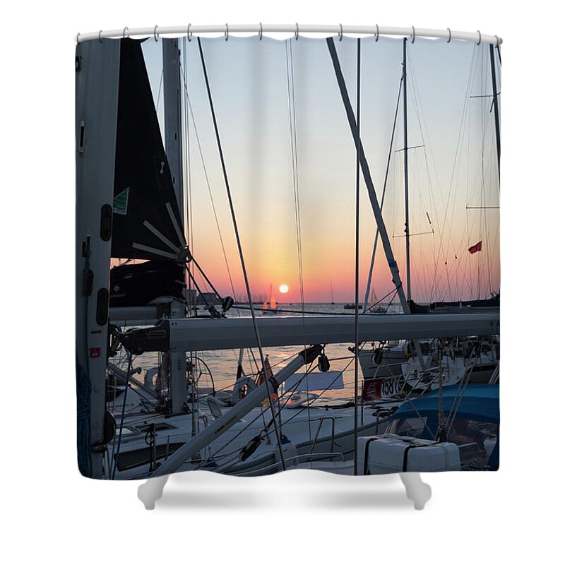 Sea Shower Curtain featuring the photograph Trieste, sunset by Helga Novelli