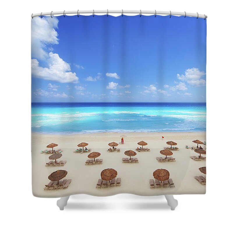 Water's Edge Shower Curtain featuring the photograph Tropical Beach Resort by Georgepeters