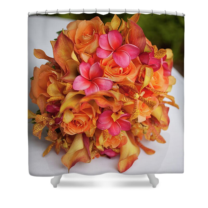 Orange Color Shower Curtain featuring the photograph Tropical Colorful Bridal Bouquet by Segray