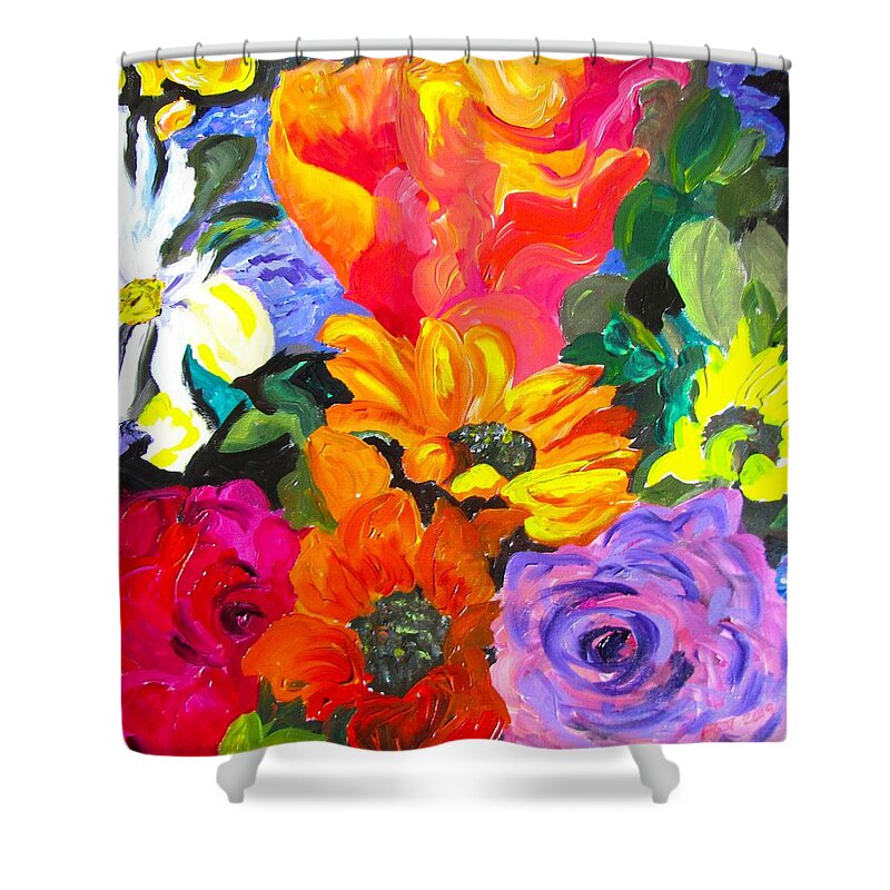 Daisy Shower Curtain featuring the painting Tropical Colors by Barbara O'Toole