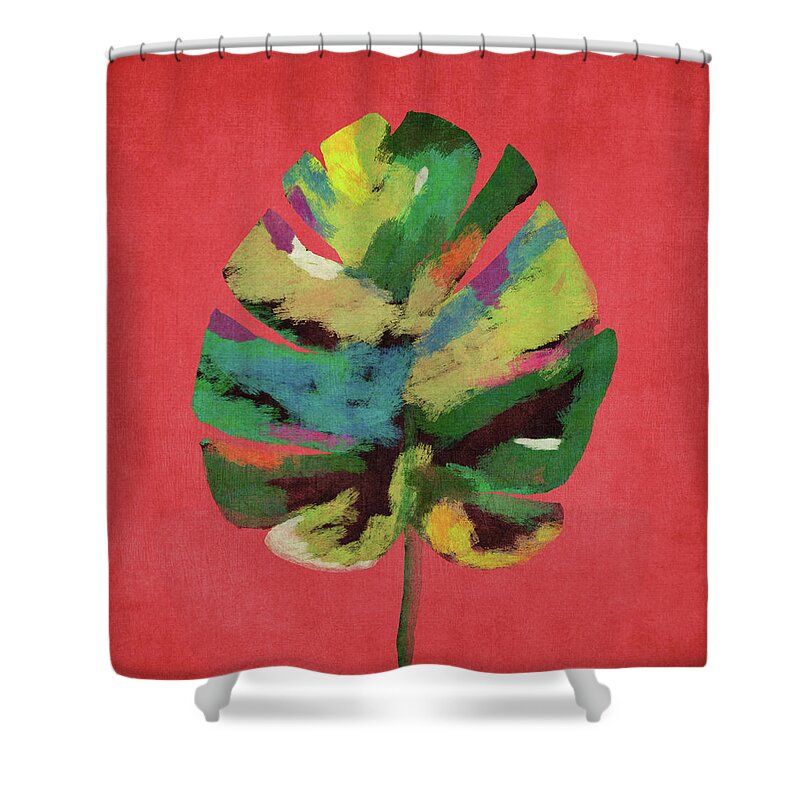 Tropical Shower Curtain featuring the painting Tropical Palm Leaf Red- Art by Linda Woods by Linda Woods