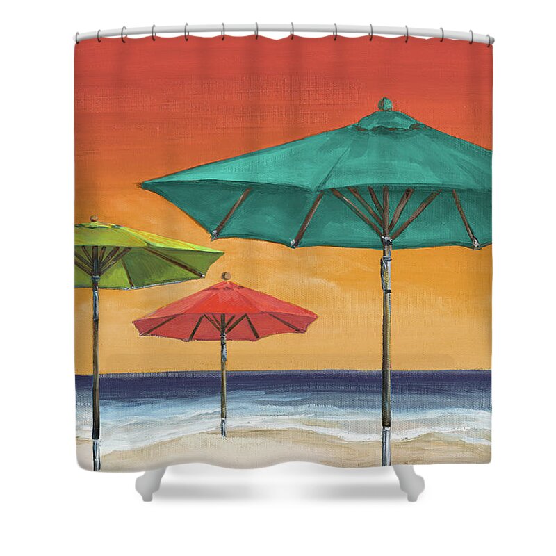 Coastal Shower Curtain featuring the painting Tropical Umbrellas II by Tiffany Hakimipour