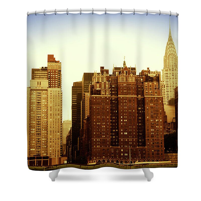 Built Structure Shower Curtain featuring the photograph Tudor City Skyline And Chrysler by Lisa-blue