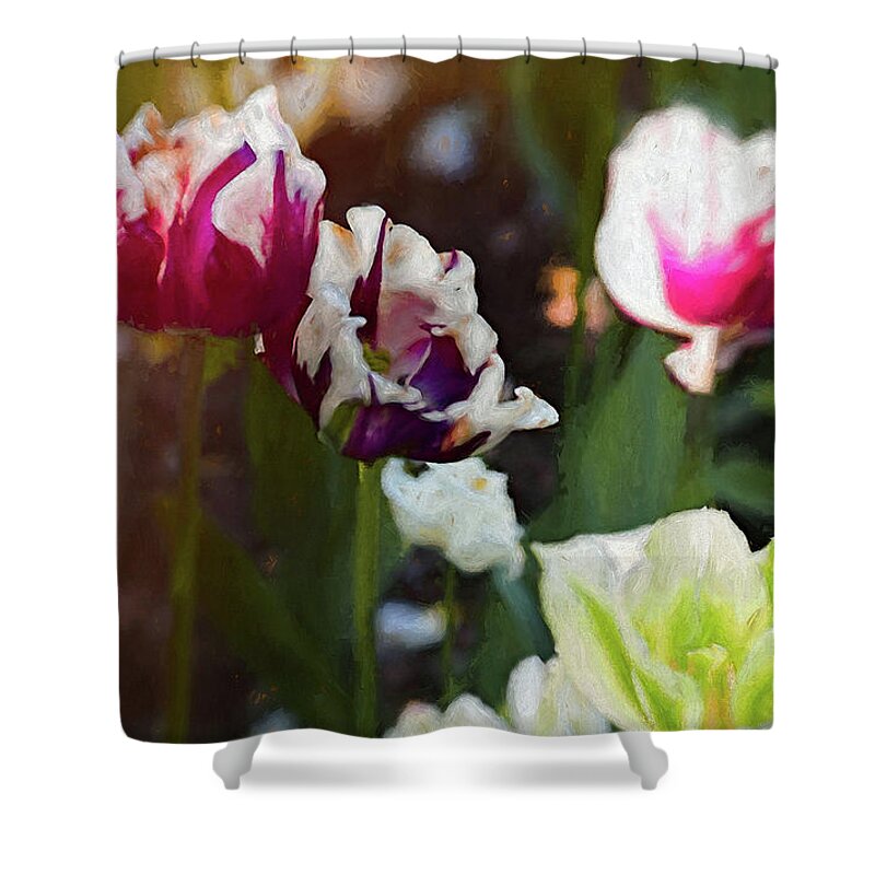 Tulips Shower Curtain featuring the mixed media Tulip Patch by Helen White