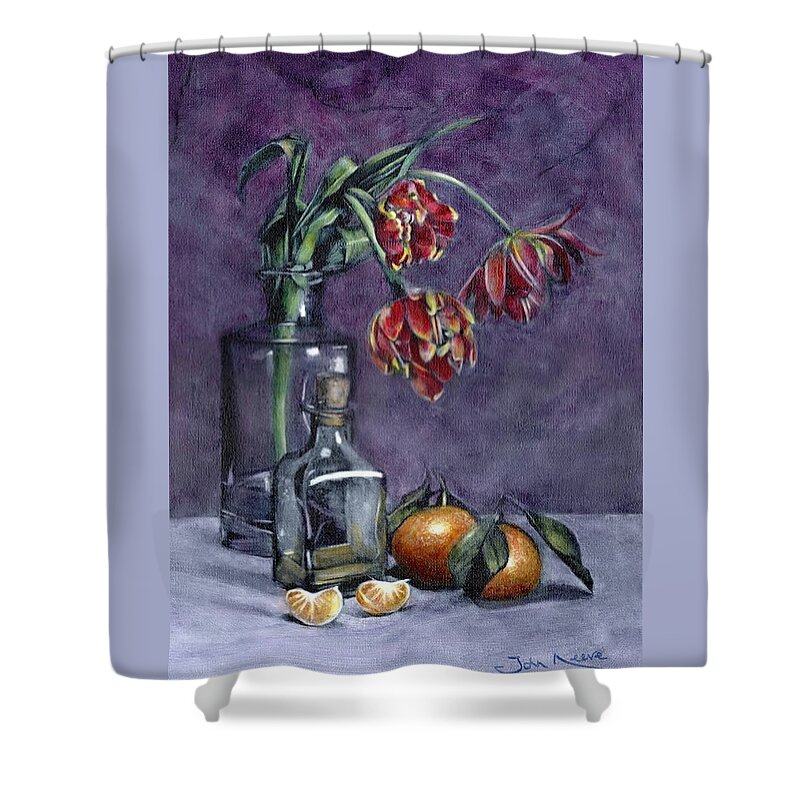 Tulip Shower Curtain featuring the painting Tulips and Oranges by John Neeve