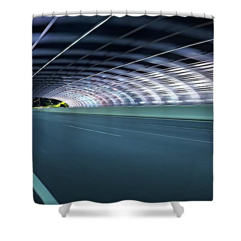 Curve Shower Curtain featuring the photograph Tunnel At Night by Aaron Foster